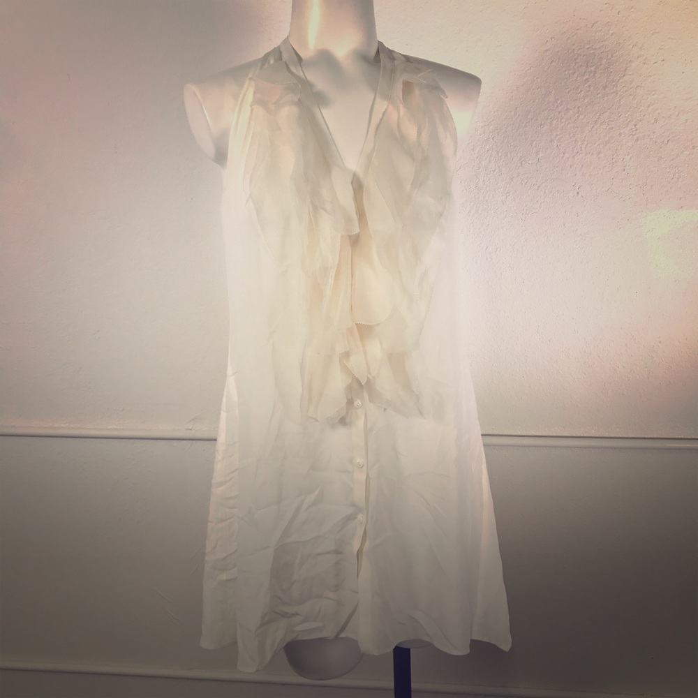 VINCE Ivory Silk Blend Ruffle Tunic